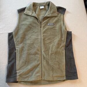 COLUMBIA Steens‎ Mountain Fleece Vest Mens Large Full Zip Gray/tan 2 Pocket